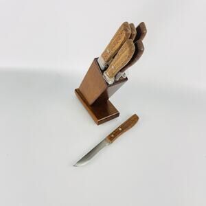 Vintage MCM Verno Steak Knife Set of 6 in Wood Block